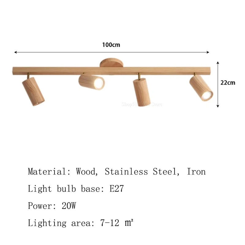 Plafonnier Projecteur LED E27 Camille en Bois