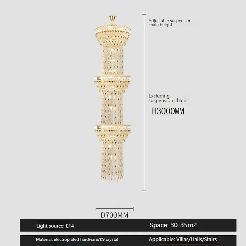 Long Lustre en Cristal Spirale Creux pour Escalier et Salon