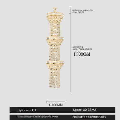 Long Lustre en Cristal Spirale Creux pour Escalier et Salon