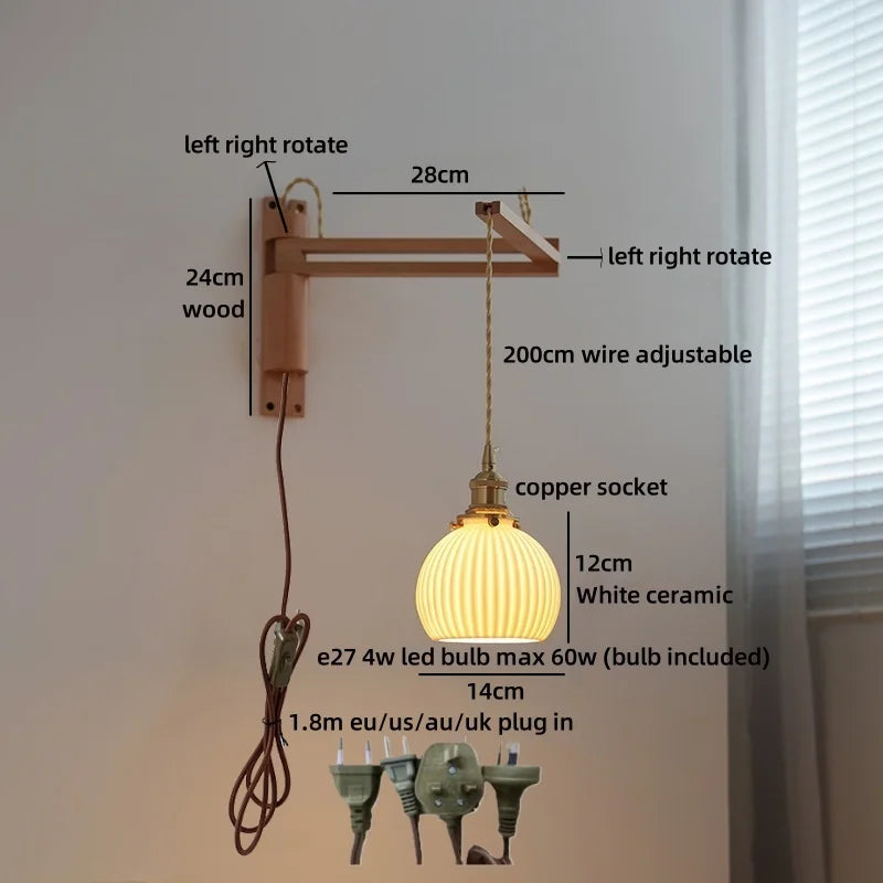 Applique murale Élise en céramique et bois pour chambre et salle de bain
