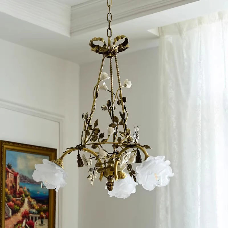Isabelle Modern Brass Flower Glass Pendant Chandelier Light