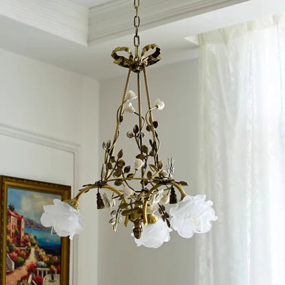 Isabelle Modern Brass Flower Glass Pendant Chandelier Light