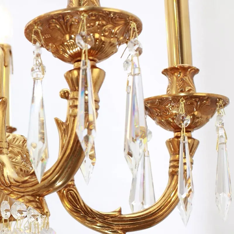Lustre suspendu en cristal de cuivre de style européen à 10 lumières