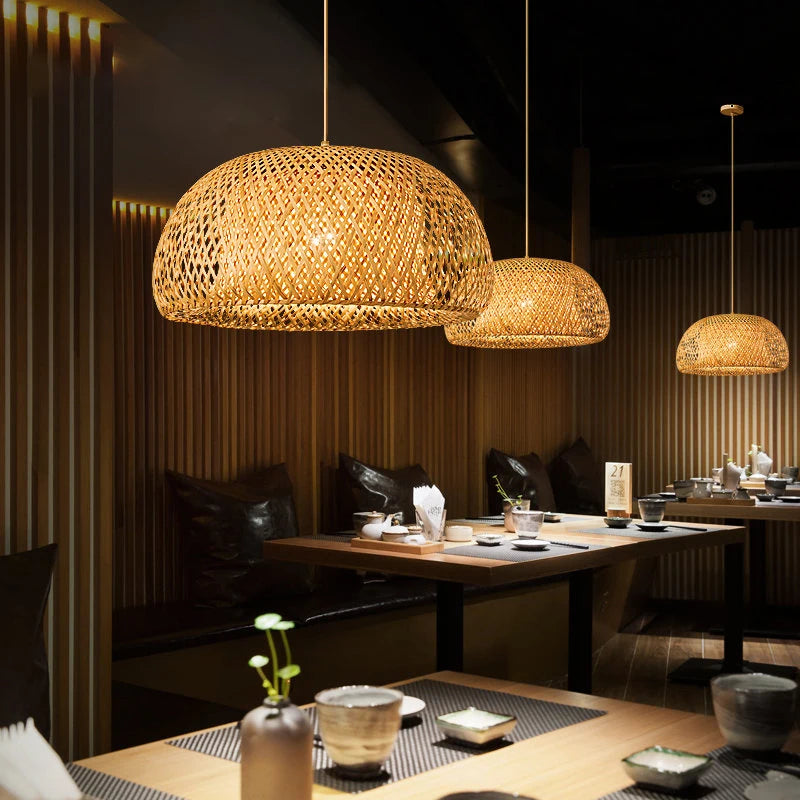 Élise Bamboo Hand-Knitted Pendant Lamp E27 Japanese Style Light