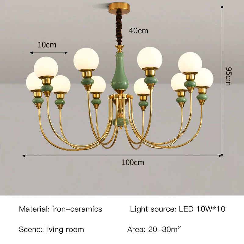 Lustre en céramique doré, minimaliste et rétro, avec lumières LED pour chambre et loft