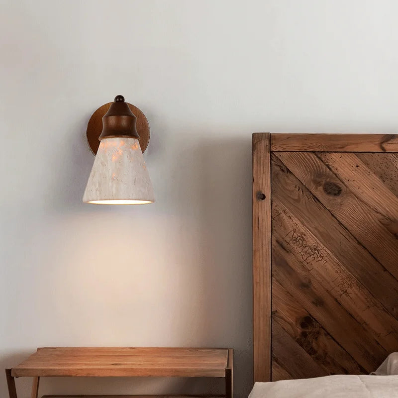 Applique murale en pierre de travertin Élodie, luminaire scandinave pour chambre à coucher