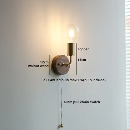 Lampe murale LED Camille Or Cuivre Noyer Style Japonais