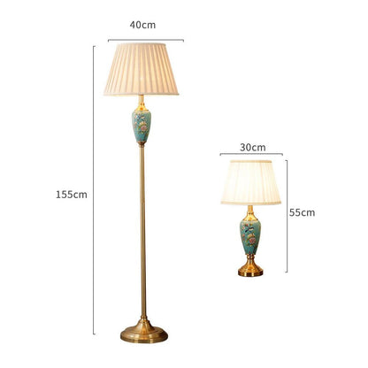 Élise Ceramic Retro LED Floor Lamp Fabric Shade Living Room