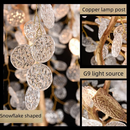 Lampadaire LED doré Aurélien en forme de branche d'arbre en cristal