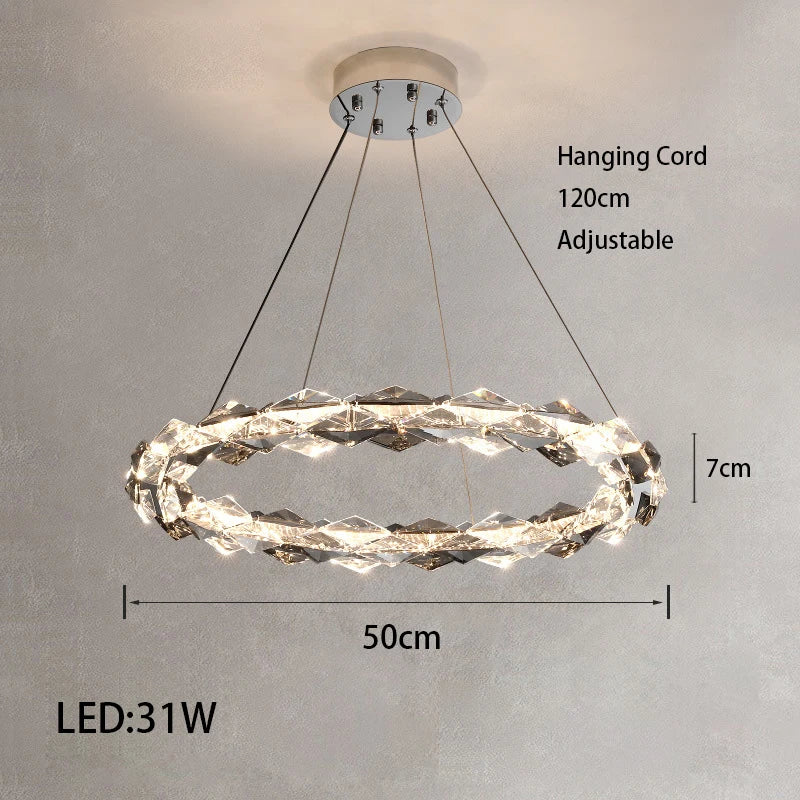 Élodie 2025 Plafonnier Moderne Anneau Cristal LED Dimmable Lustre Décoration Luminaire Argent
