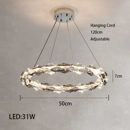 Élodie 2025 Plafonnier Moderne Anneau Cristal LED Dimmable Lustre Décoration Luminaire Argent