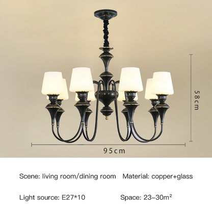 Lustre de plafond classique en cuivre avec abat-jour en verre dépoli pour salon