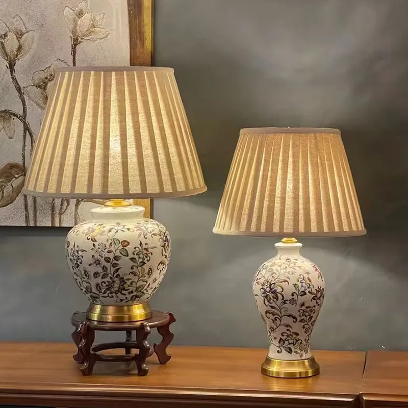 American Retro Ceramic LED Floor Lamp with Decorative Printed Finish