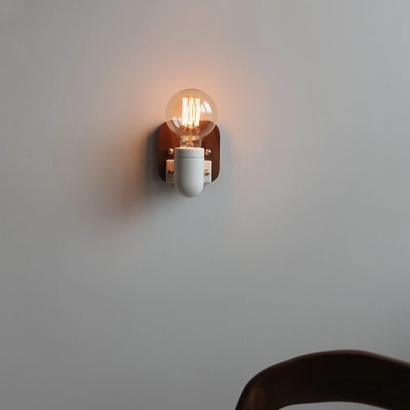 Sakura White Ceramic Walnut Wood LED Wall Lamp Japan Style