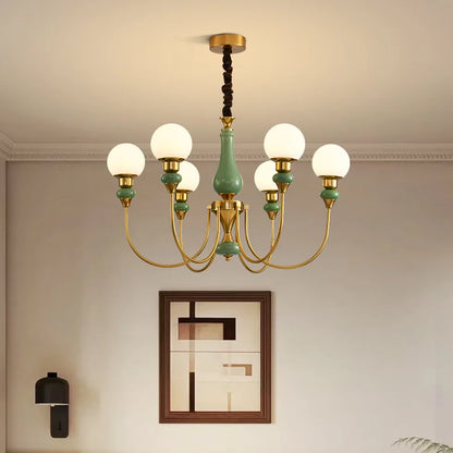 Lustre en céramique doré, minimaliste et rétro, avec lumières LED pour chambre et loft
