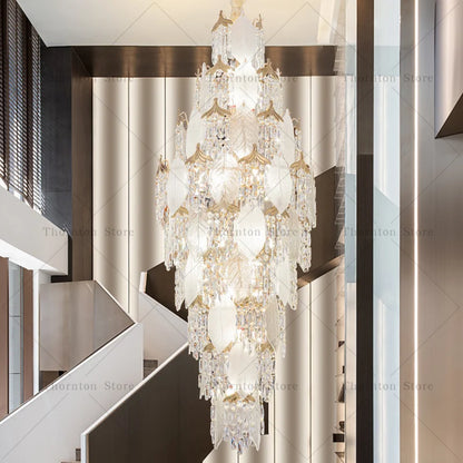 Leaf Style Crystal Chandelier for Duplex Villa and Staircase