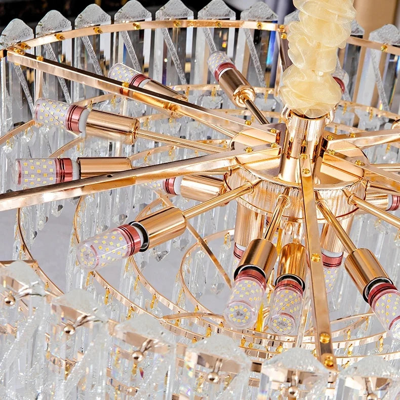 Grand lustre en cristal de luxe français Camille, LED dorées, éclairage pour grand hall