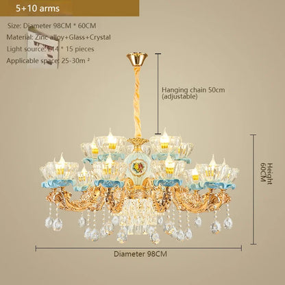 Lustre en cristal français pour salon et salle à manger de villa