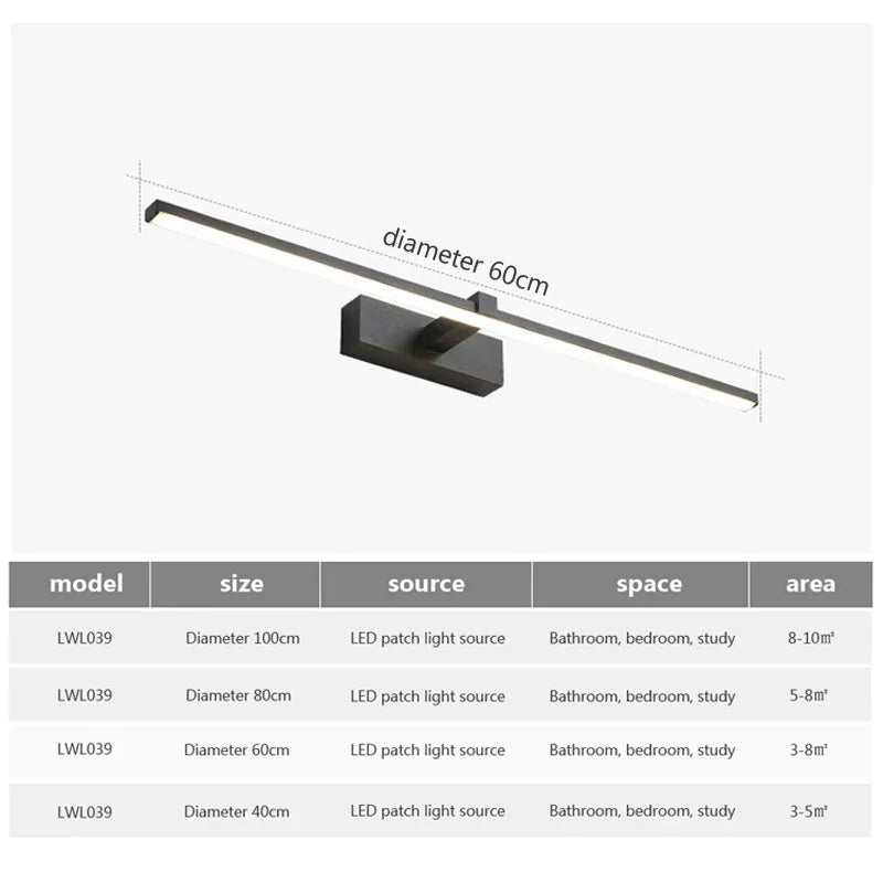 Élise Modern LED Bathroom Mirror Wall Lamp 3-Color Light