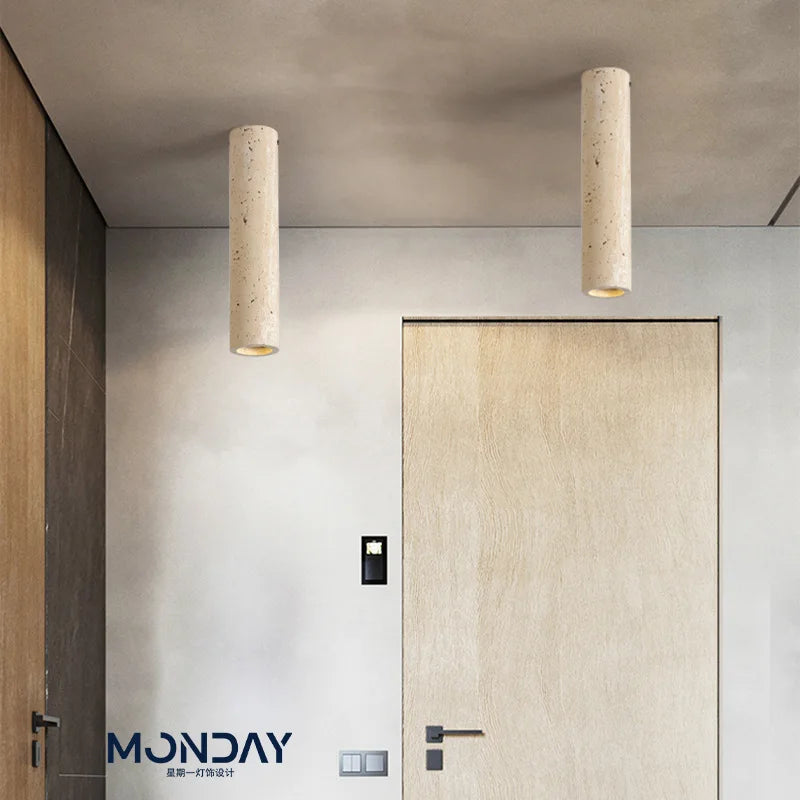 Camille Cylindrical Travertine Stone E27 Ceiling Downlight