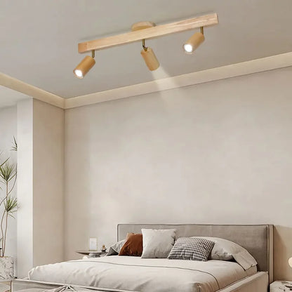 Élise Japanese Modern Wooden LED Ceiling Track Spotlight Chandelier