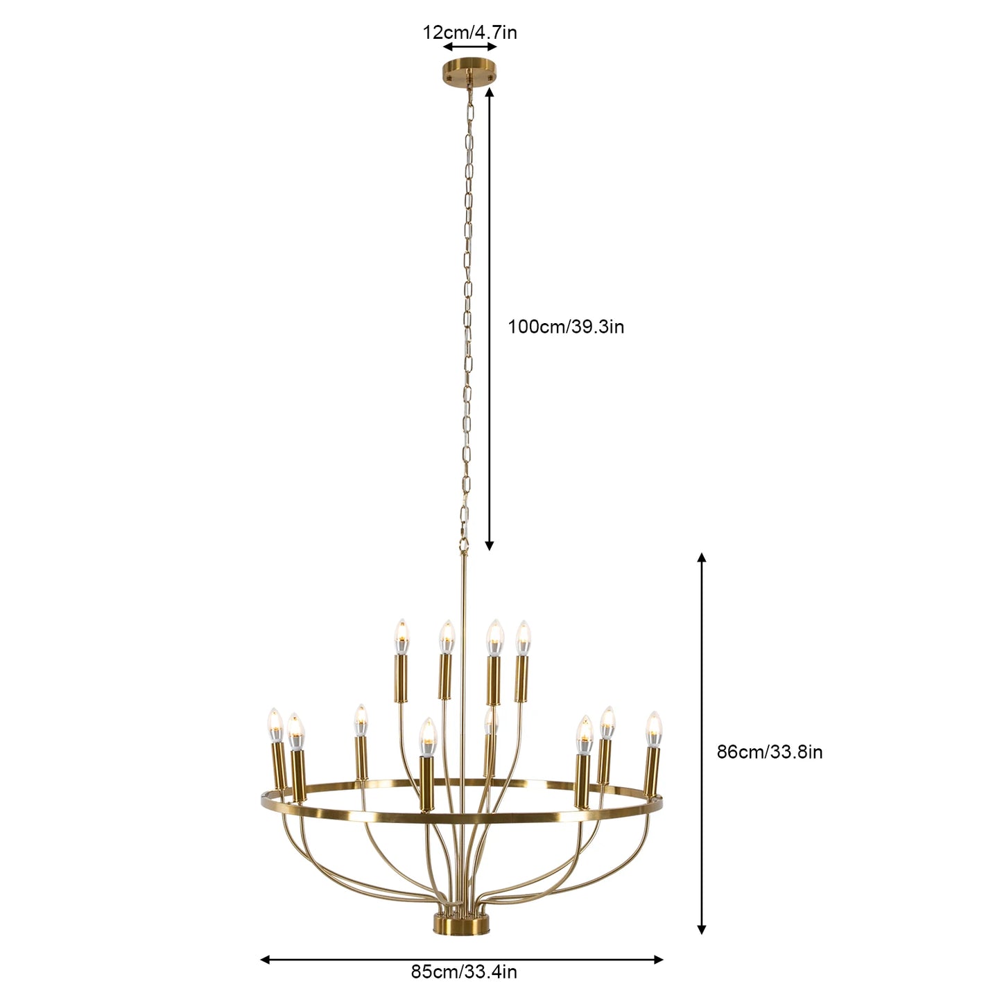 Lustre rond rustique de 60 W style bougie pour salle à manger et café