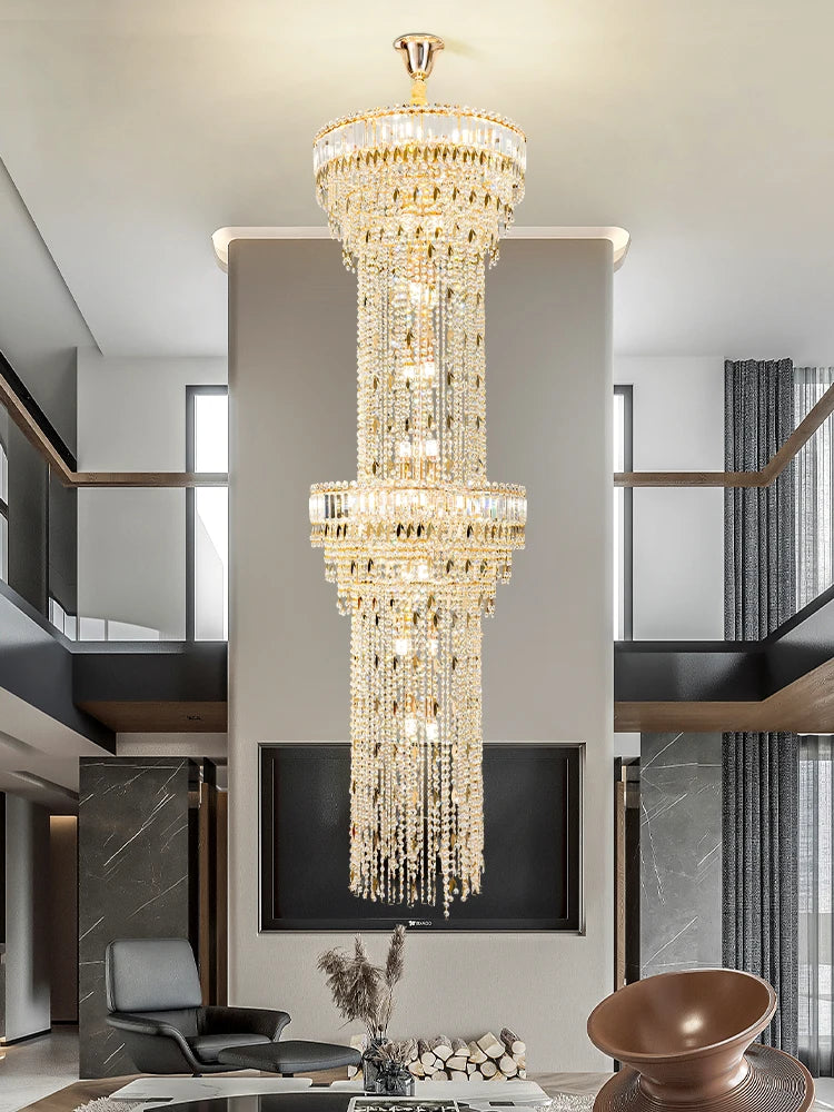 Long Lustre en Cristal Spirale Creux pour Escalier et Salon