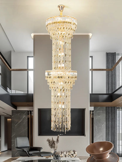 Long Lustre en Cristal Spirale Creux pour Escalier et Salon
