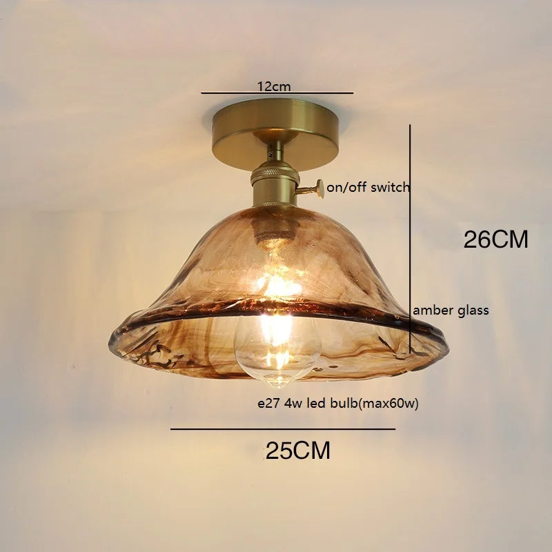 Éloise Amber Glass Copper Ceiling Light