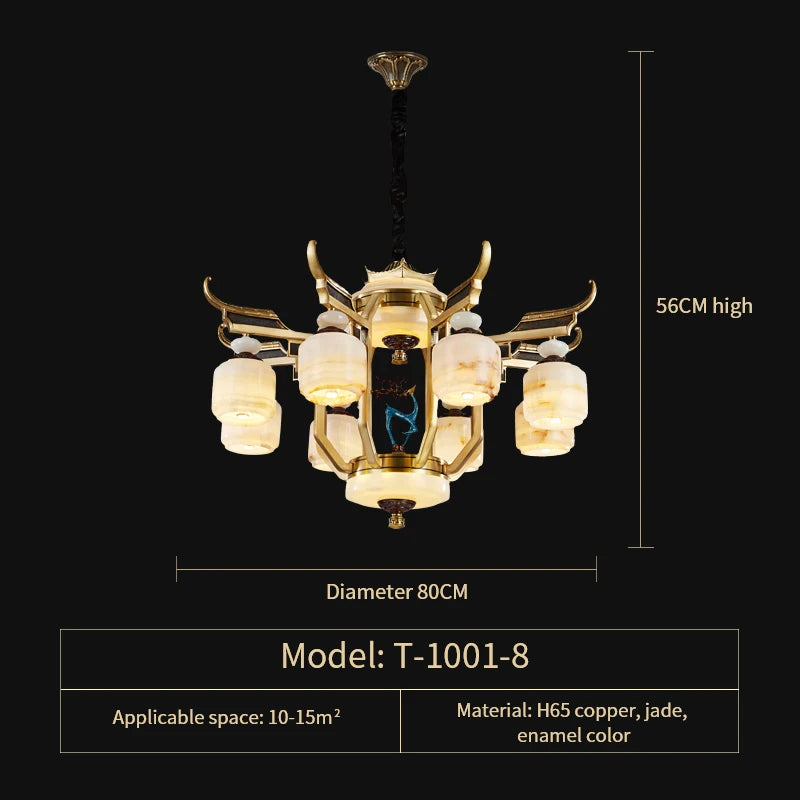Lustre en cuivre et marbre, 20+ lumières, télécommande