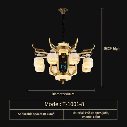 Lustre en cuivre et marbre, 20+ lumières, télécommande