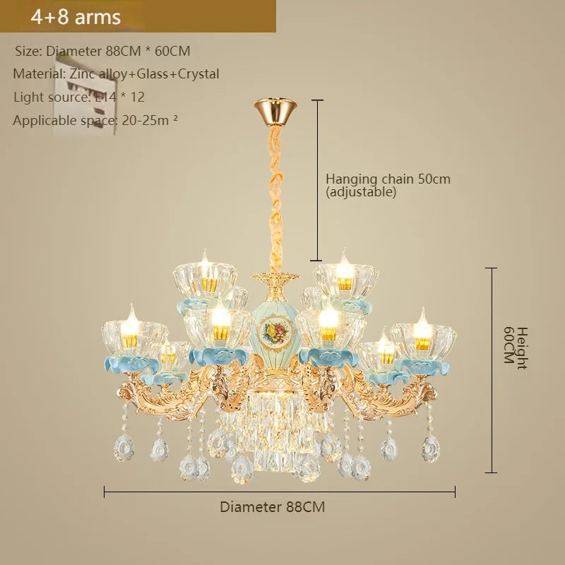Lustre en cristal français pour salon et salle à manger de villa