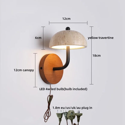 Applique murale Lucie en pierre de travertin avec base en bois