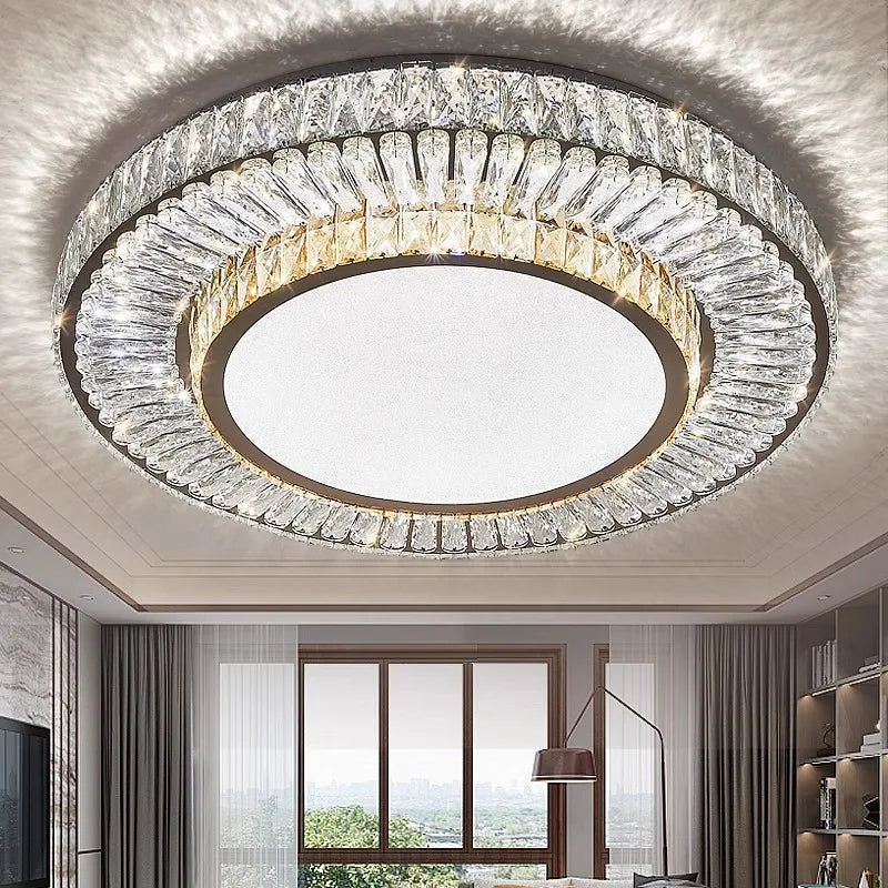 Plafonnier LED Isabella de luxe doré en cristal avec télécommande