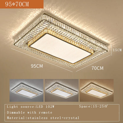 Plafonnier LED Isabella de luxe doré en cristal avec télécommande
