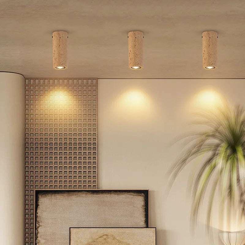 Camille Cylindrical Travertine Stone E27 Ceiling Downlight