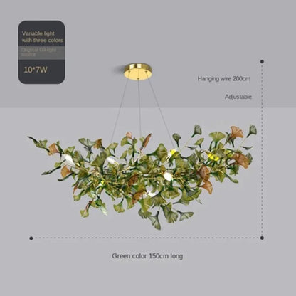 Lustre de luxe en forme de feuille de ginkgo et de branche en verre