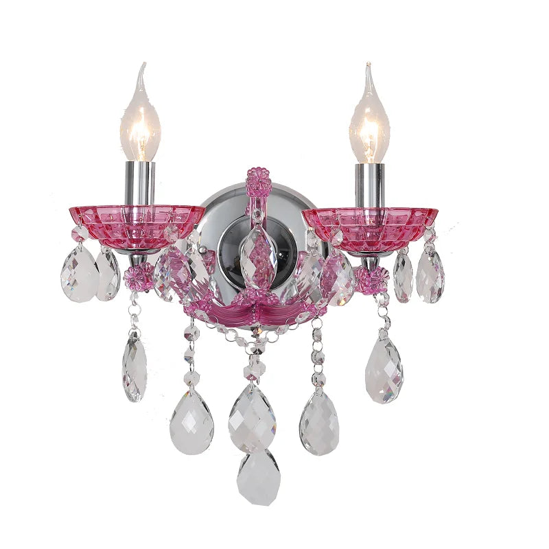 Lampes murales de chambre d'enfant européennes, princesse rose chaud, luminaire en cristal, lumières LED de fond de salon, Lamparas