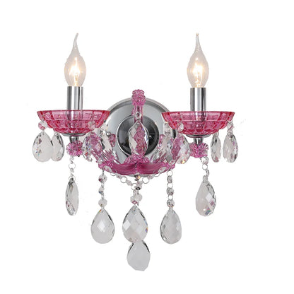 Lampes murales de chambre d'enfant européennes, princesse rose chaud, luminaire en cristal, lumières LED de fond de salon, Lamparas
