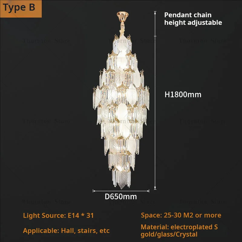 Leaf Style Crystal Chandelier for Duplex Villa and Staircase