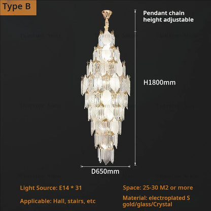 Leaf Style Crystal Chandelier for Duplex Villa and Staircase