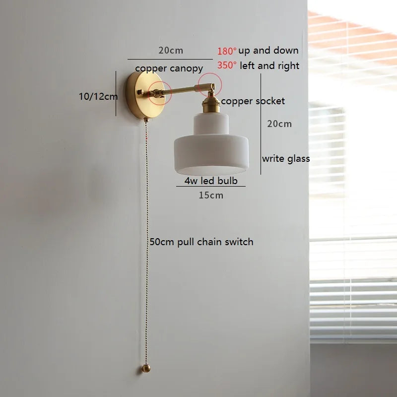 Émilie Rotating Glass Wall Lamp Pull Chain