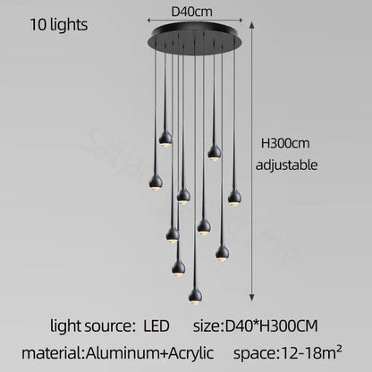 Amélie Modern Water Drop Staircase Crystal Pendant Lamp Luxury Bar Restaurant