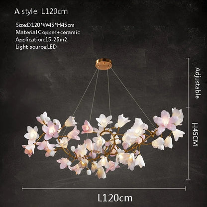 Éliane French Pink Ceramic Flower Branch Pendant Light