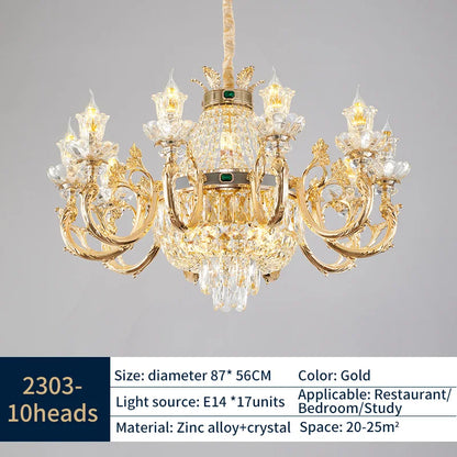 Lustre Bougie Cristal Doré pour Villa Duplex et Hall d'Hôtel