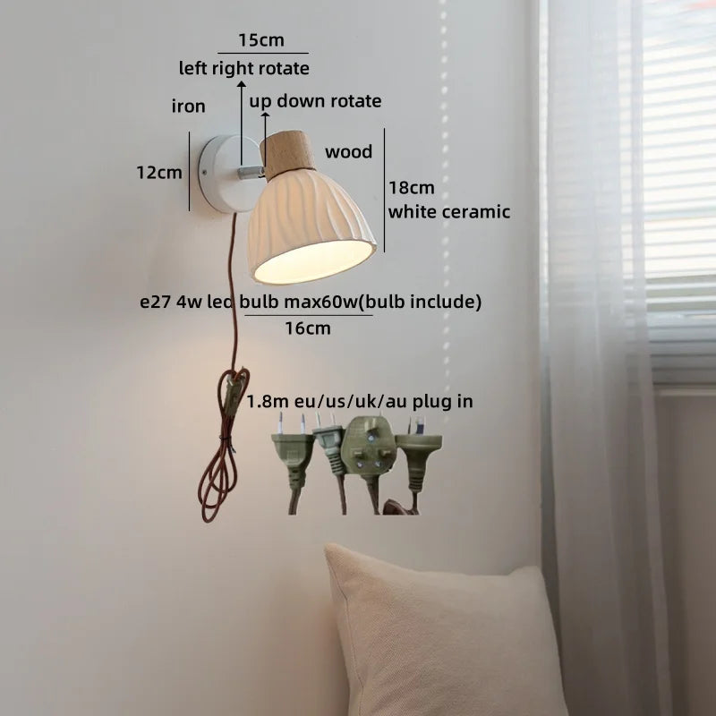 Camille Applique Murale LED en Céramique Blanche Interrupteur E27 Nordique