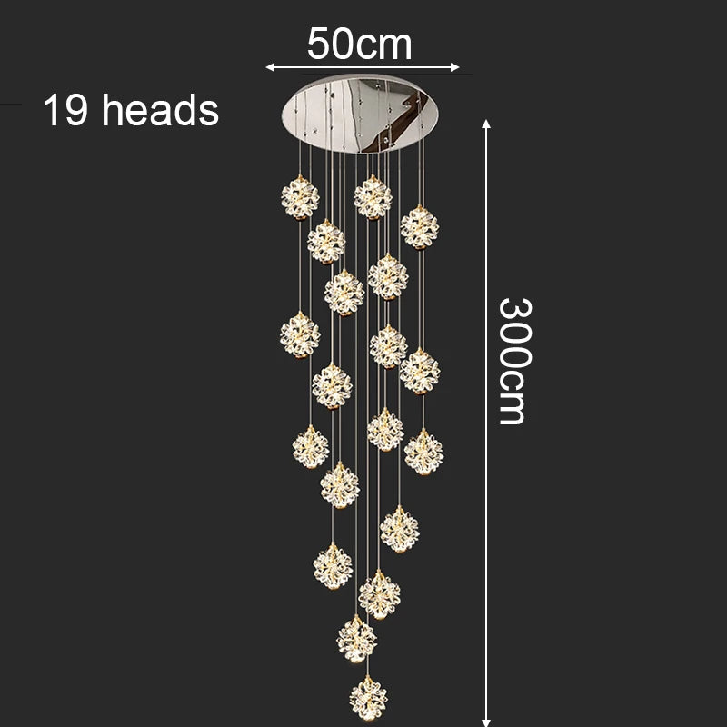 Modern Crystal Stair Pendant Light for Living Room and Hall
