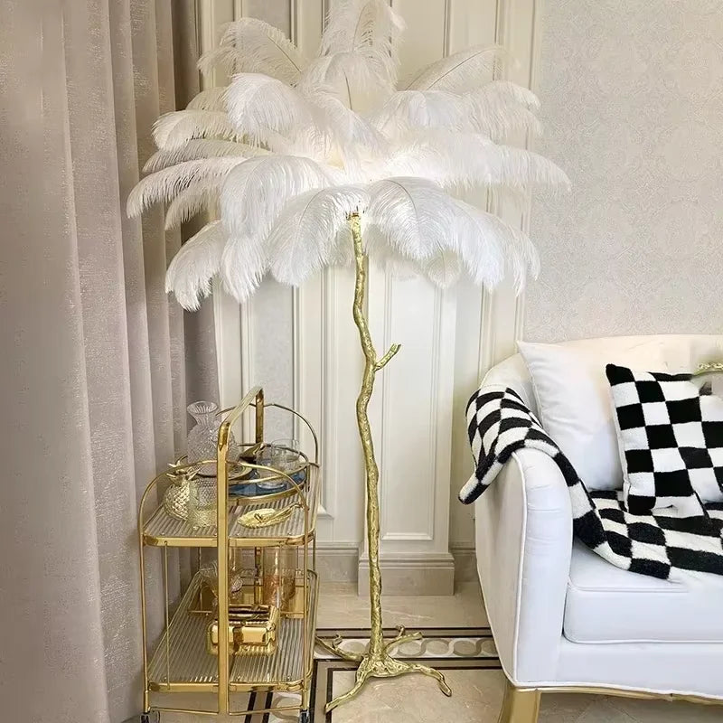 Camille Modern White Pink Feather Floor Lamp Romantic Foyer Decor Light