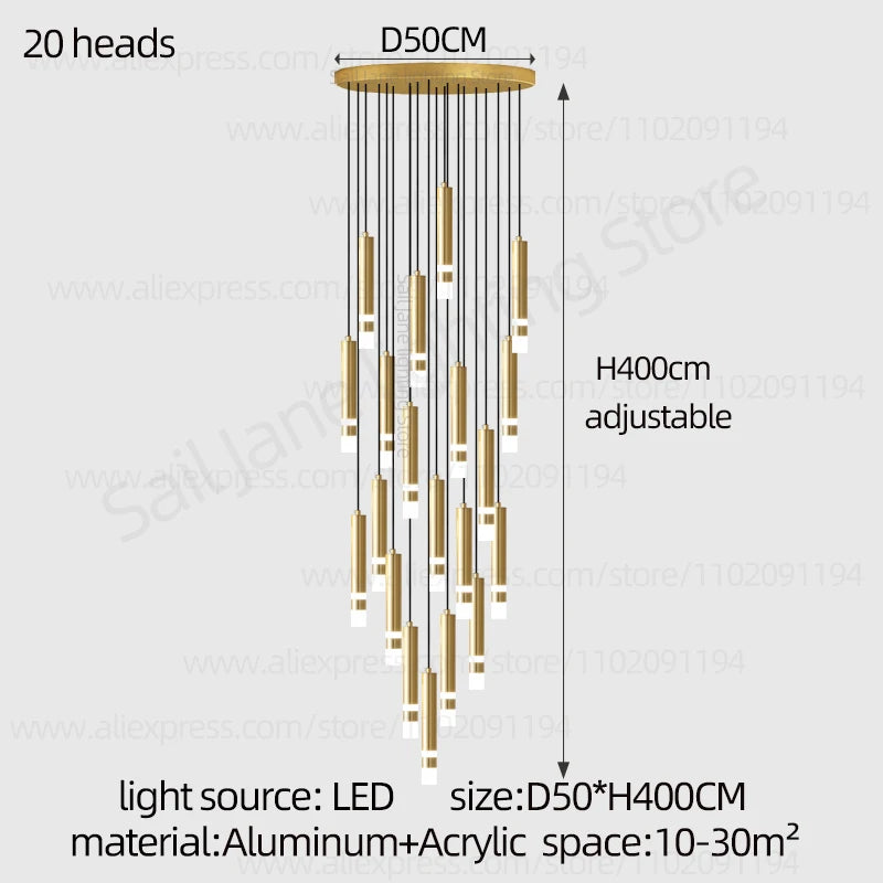 Aurélie Modern Gold LED Staircase Chandelier Light