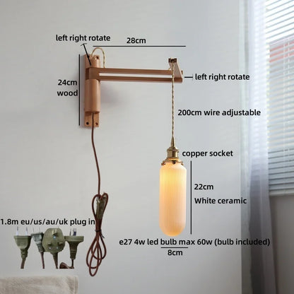 Applique murale Élise en céramique et bois pour chambre et salle de bain